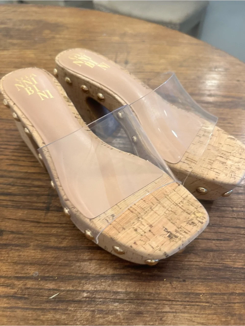 Clear PVC Studded Cork Platform Slides